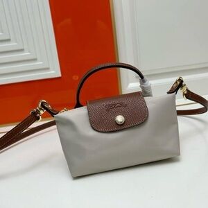 NEW Mini Longchamp Original Gray Handbag Pouch Canvas Makeup XS